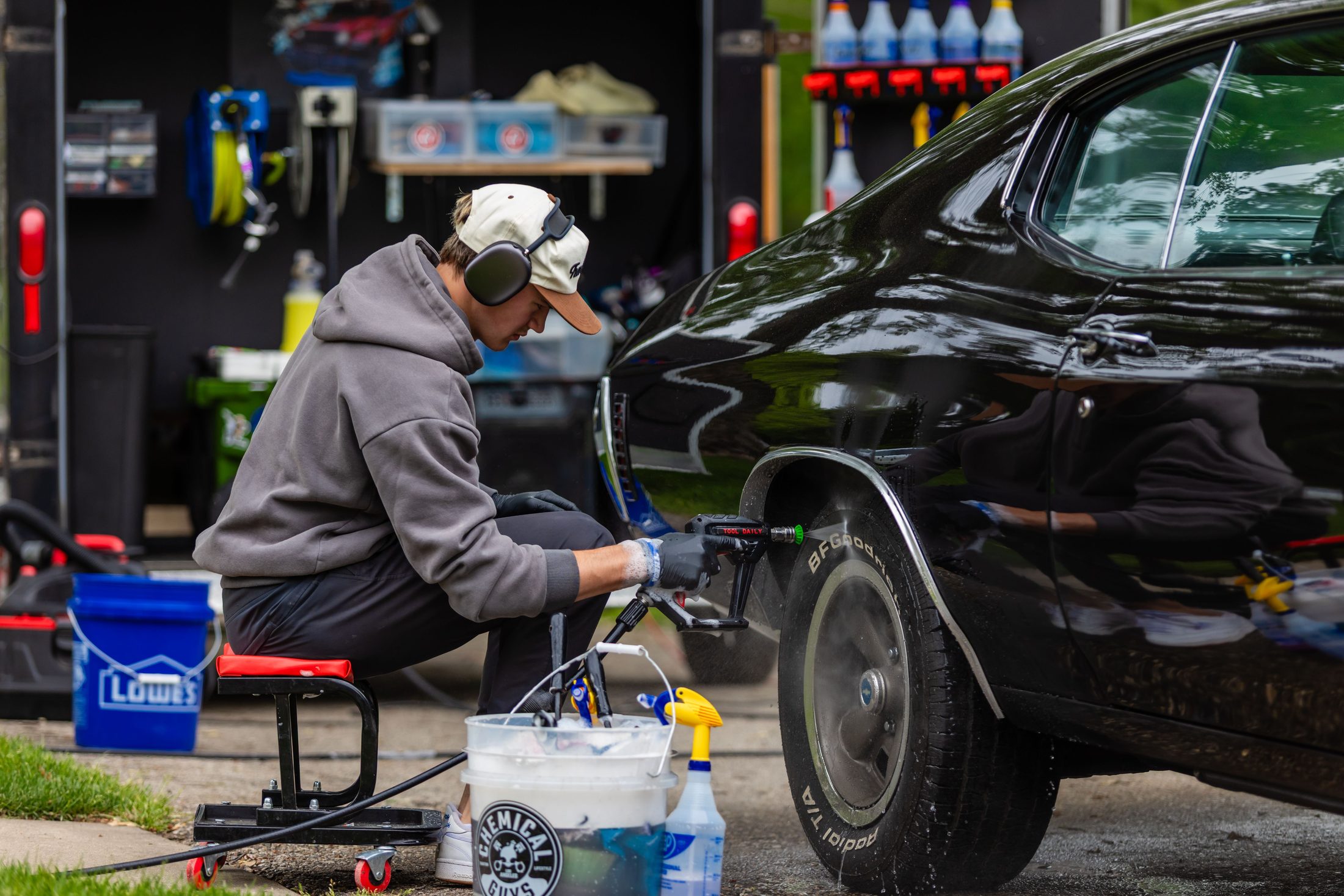 Professional wheel detailing service in action