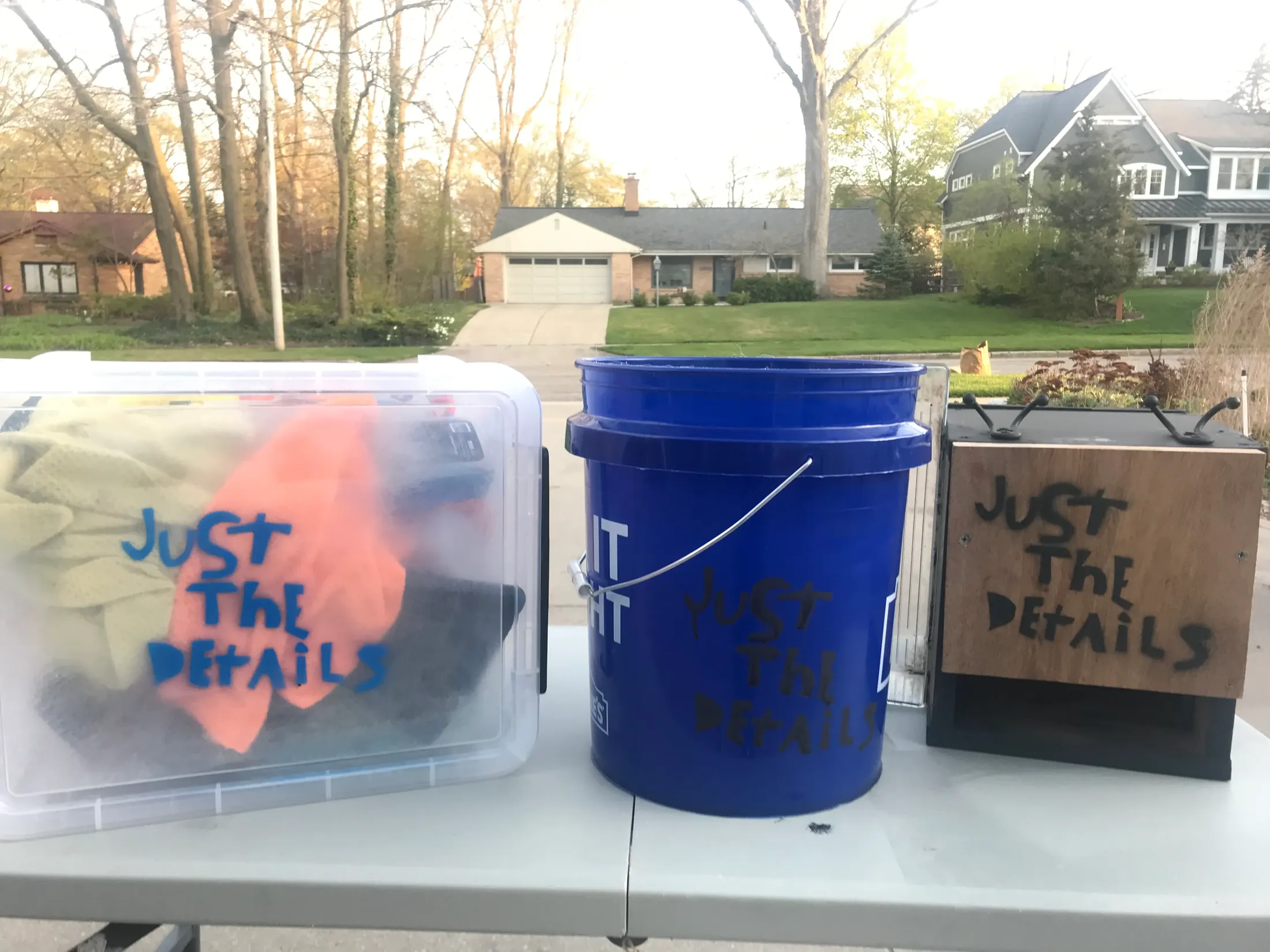 Early detailing equipment with hand-labeled buckets